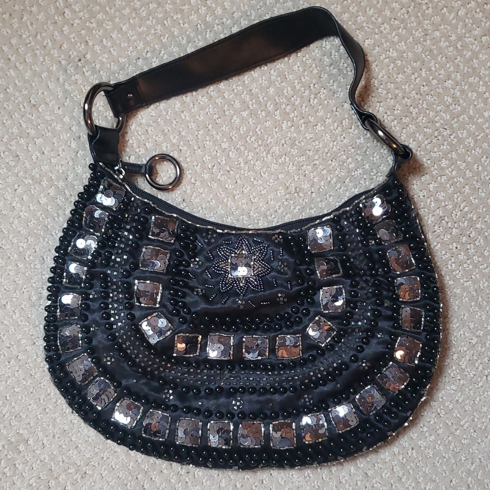 Elegant Black Beaded Women's Bag